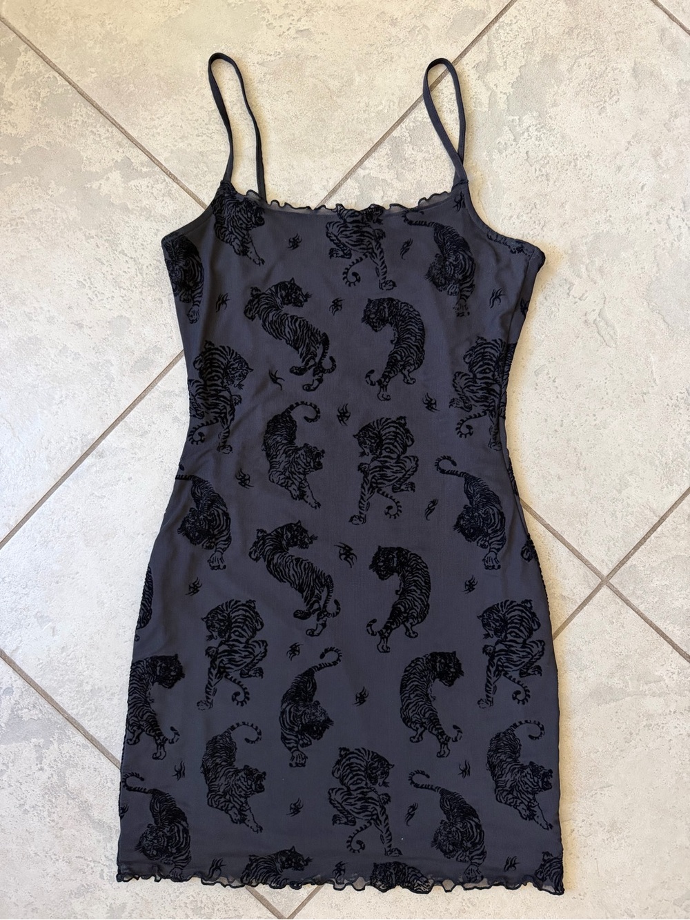 H&M Charcoal Gray Slip Dress with Black Tiger Print